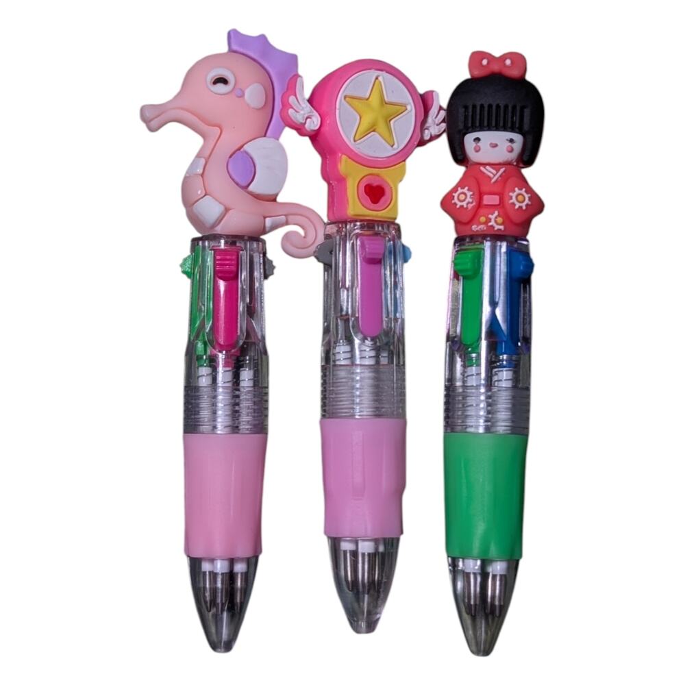 Small Pens Set Of 3 With Characters Multi Color Ink Brand New
